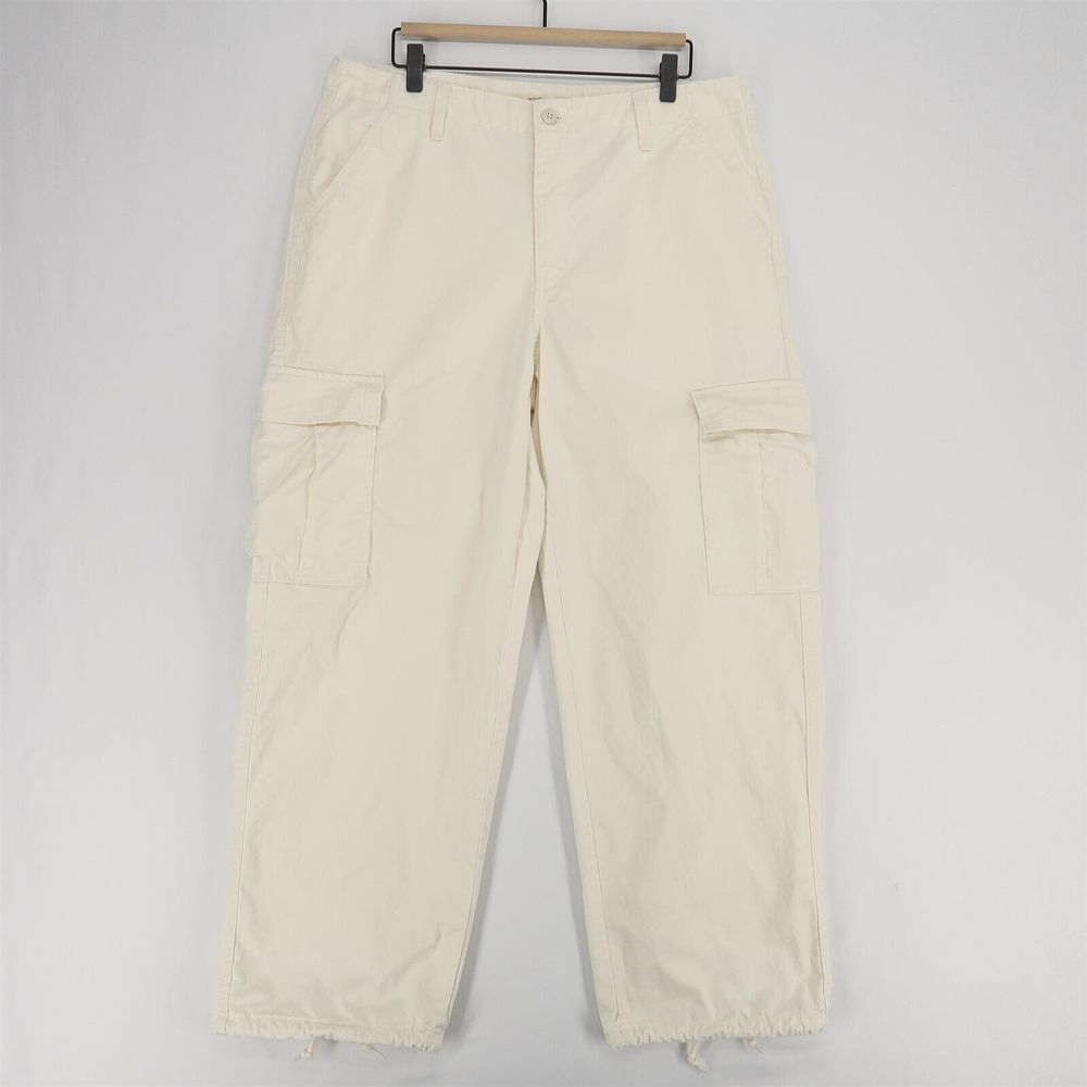 Levis 94 Baggy‎ Fit Cargo Pants Womens 32 Off White 100% Cotton Cinch Hems